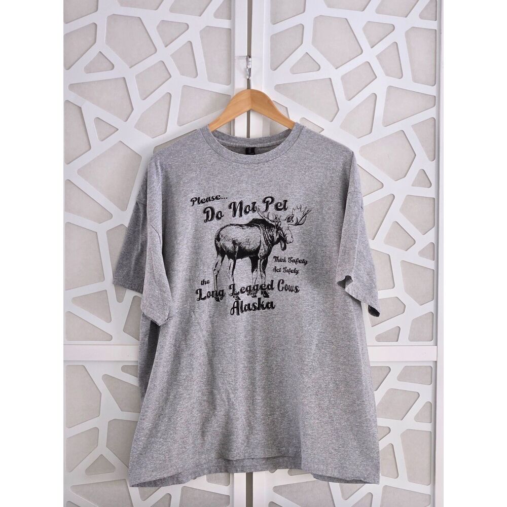 'Do Not Pet' Alaska Moose Tee Unisex Gray 2XL Heavy Cotton Gildan